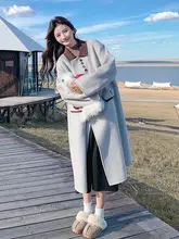 オートミールカラーのダブルフェイスキャッシュミークオートコート【女性用・秋冬・ハイセンス・ミディ丈】