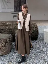 おしゃれなリボン付きマキシドレス【秋らしいデザイン・アウター付き】（セットアップ対応）