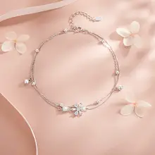 二重ベル桜モチーフの純銀製アンクレット【女性用・上品なデザイン・誕生日プレゼント】【セットアップ対応】