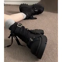 黒色 レトロ イギリス風 厚底マーチンブーツ【秋冬用・ショートブーツ・スカートとのコーディネートに最適】