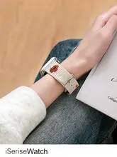 愛らしい犬の刺繍入り Apple Watch用バンド【レディース・皮革・41mm対応・夏用】