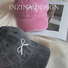 INZINA デニムリボン付きキャップ【女性用・ブラック・グレー・ピンク・日除け】