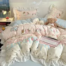 猫デザインのパステルカラー4点セット【コットン・レース装飾・学生寮用】
