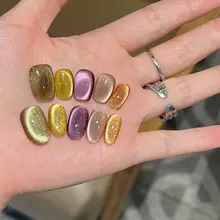 美しいカラフルな猫目ネイルチップ【手作り・高級感・短め】