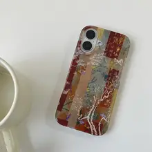 高級感のある新中式デザイン！向日葵のベリー モチーフのiPhone用保護ケース【ブラウン書道デザイン・紫色の花・耐衝撃タイプ】