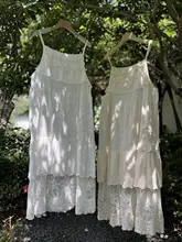 甘美なレース付きキャミソールドレス【多層デザイン・刺繍布・レース裾】（セットアップ対応）