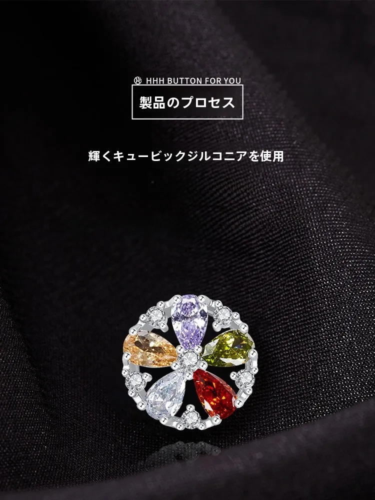 高級金属ボタン：カラフルな花柄とジルコンストーンが特徴のラウンドクリスタルボタン