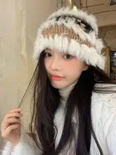ウサギ毛ニットフリンジ釣り師帽子【女性用・秋冬・顔が小さく見えるデザイン】