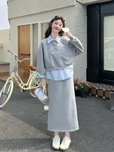 韓国風 カジュアルスウェットワンピース【スタイル・春用・三点セット】（セットアップ対応）