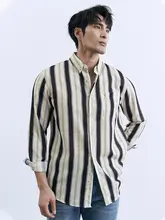 夏用 薄手イタリアンカラーストライプシャツ【ビジネスカジュアル・長袖・ノーアイロン】