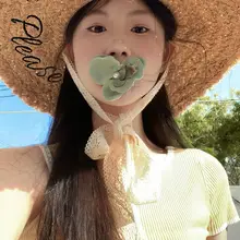 大きなつばの刺繍入り麦わら帽子【ビーチ用・日焼け防止・UVカット】