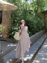 優雅な花柄のノースリーブワンピース【パープル・春用・小柄向け・リゾートスタイル】