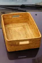 ベトナム製 藤編み収納バスケット【天然素材・手編み・デスク用品・スナック・化粧品収納】