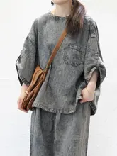 夏用 天絲麻デニムTシャツ【ヴィンテージ風・ユニセックス】