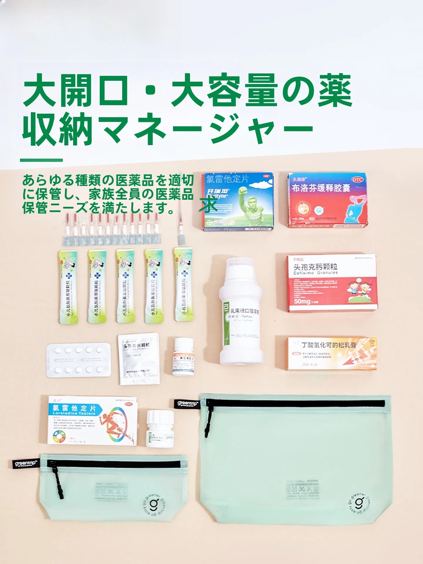 旅行用薬品収納ポーチ QX25SND00104：防水大容量で修学旅行や子連れ旅行に最適な収納解決策