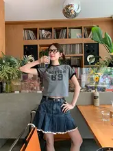 レーストリムデザインのデニムプリーツスカート【ハイウエスト・Aライン・夏用】