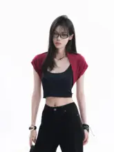 ケープトップス レディース レッド ルーズ 韓流 インスタ映え ギャル サマー