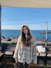 アートスタイルのカラフルフード付きニットセーター【ゆったりとしたフィット・秋冬用】