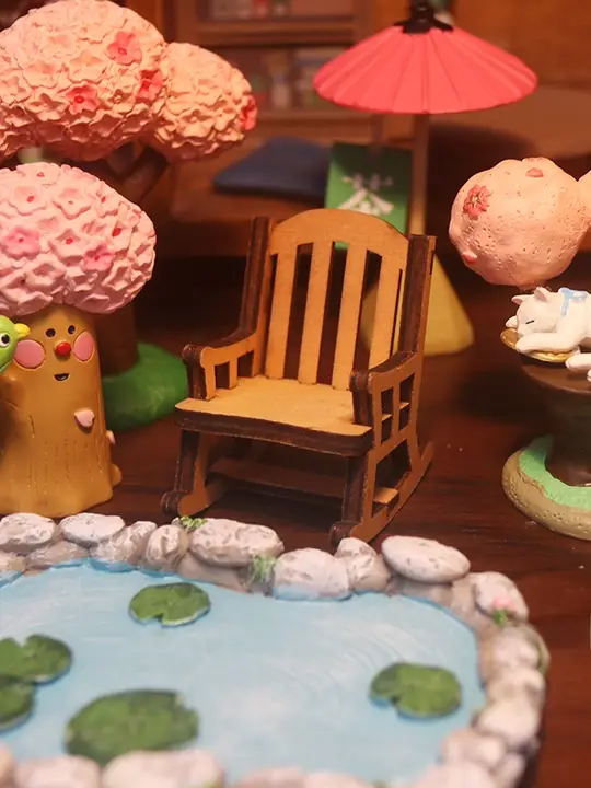 樹脂製 小鳥と桜の木の置物【ミニチュアガーデン・デスクトップ装飾】
