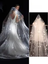 花びらデザインの花嫁用ベール【白・ロング・シャンパン色・トレイン付き・レトロスタイル】