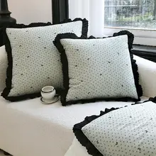 全棉製 花柄フリル付きクッション・ブランケット【オフィス用・昼寝対応・車載可】