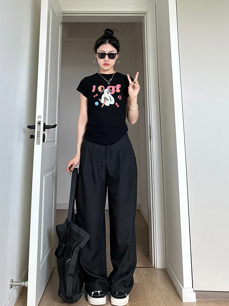 黒いワイドレッグパンツの着こなし：通勤風スタイルとサイズ選びの実証