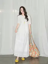 夏向けレース透かしデザインの丸首トップス【高腰Aラインスカート付き（セットアップ対応）】