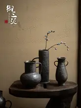 高級感ある古風な陶器の花瓶【インテリア装飾用・茶道風】