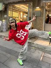Vネック長袖プリン  ト野球ジャージ【ユニセックス・スポーツ・秋用・ゆったり】