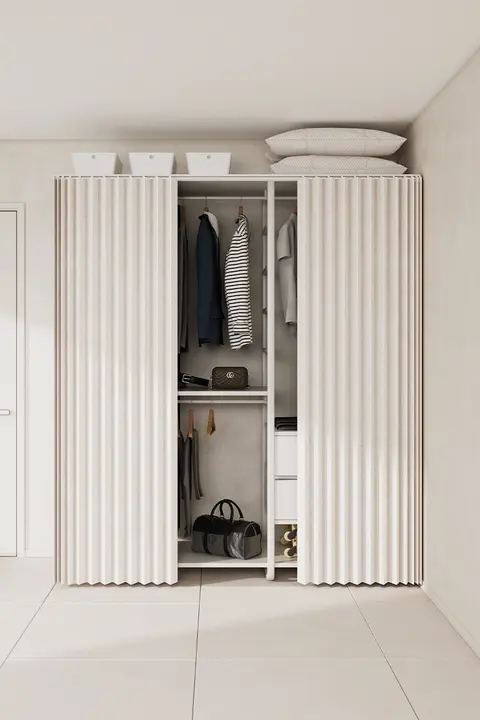 オープンシェルフ用カーテン【穴あけ不要・折りたたみ・防塵・スライド式】