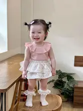 女児用 夏用薄手ノースリーブTシャツとフラワーパンツのコーディネート（セットアップ対応）