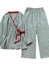高級感ある国風パジャマ【春秋夏用・二重のシフォン・純綿・和服スタイル】（セットアップ対応）