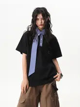 海洋テーマのチェック柄クルーネックショートスリーブカップルTシャツ【ゆったりしたデザイン・カジュアルスタイル】（セットアップ対応）