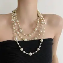 パールネックレス【レディース・ロング・重ね付け可能・ヴィンテージスタイル】