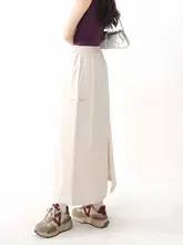レトロなハイウエストスリットミディスカート【ウエストゴム・女性用・Aライン・ロング丈】 （セットアップ対応）
