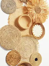 北欧スタイルの丸型草編み壁掛け飾り【ハンドメイド・インテリア装飾用】
