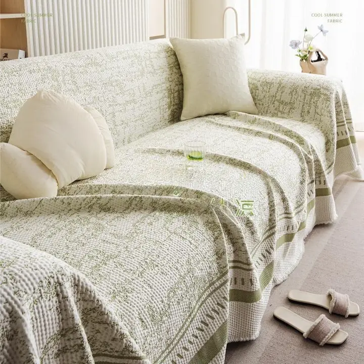 涼感のあるアイスシルク製ソファカバー【全体カバー・上品なデザイン】