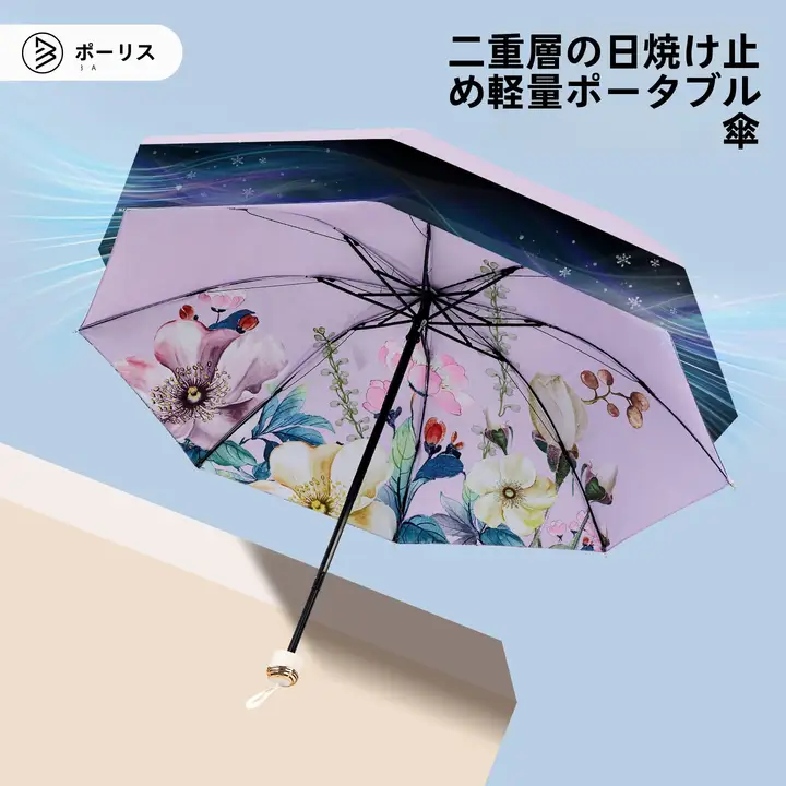 二重構造の黒い防晒雨傘【コンパクト・晴雨兼用・紫外線対策】