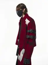 デザイン性のある赤染めデニムジャケット【短丈・メンズ・春用・レザー切替】