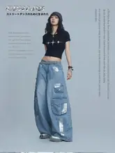 重厚感のあるディテール！テクノロジー感あふれるデニムワークパンツ【ヴィンテージヒップホップスタイル・カジュアル・スポーツ】