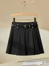 デザイン性の高いグレーのプリーツスカート【春秋用・ハイウエスト・Aライン・小柄向け】（セットアップ対応）