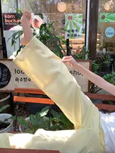 ハイウエストストレートデニムパンツ【春夏用・ライトイエロー・ゆったりシルエット】（セットアップ対応  ）