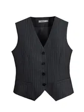 深い灰色のストライプベスト【秋用・無袖デザイン・重ね着スタイル】