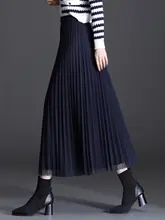 春季用ウール製 膝丈スカート【ロイヤルブルー・リバーシブル・女性用・ウエストゴム】