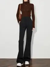 秋季用 レディース 黒色ロングフレアパンツ【スリムフィット・高級感・微喇】