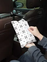 モノクロチェックの車載ティッシュボックス【高級感ある掛け式デザイン】