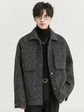 フリース襟ウールジャケット 男性 通勤シーン ショートスタイル ゆったり