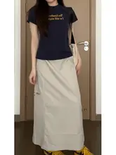 大きいサイズ アメリカンヴィンテージ風 速乾工装スカート【カジュアル・小柄対応・半身裙】