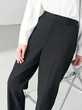 ダークブルーのストレートパンツ【職場用・九分丈・小柄対応】