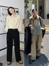 ワークパンツ ゆったり ストレート 単色 リベット ポケット